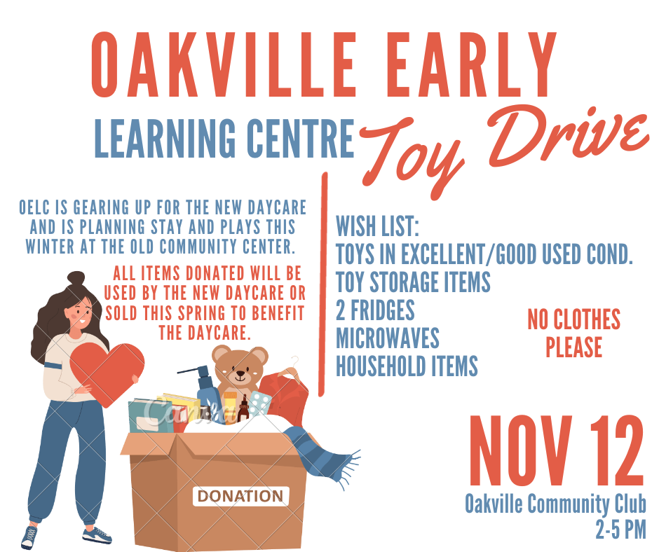 promotional image for oakville early learning centre toy drive